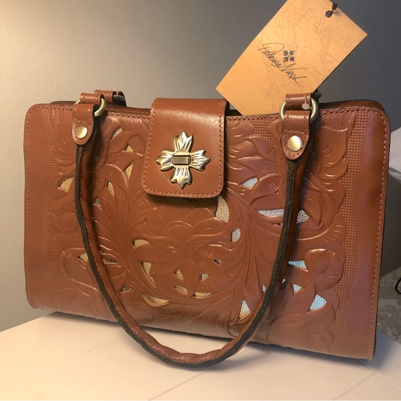 Patricia Nash Handbags - Patricia Nash Rosina Leather Tote Bag Cut Out Tooling with Metallic Grain Inlay